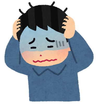 パームレスト選びに頭を抱えて悩んでいる男性のイラスト