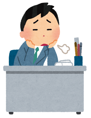 デスクでため息をつく5月病のサラリーマンのイラスト