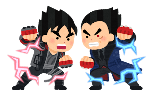 いらすとや風の鉄拳8で仁と一八が殴り合っているイラスト
