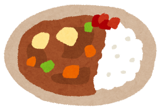野菜がゴロゴロ入ったカレーライスと福神漬けのトッピング。美味しそうな家庭風カレー